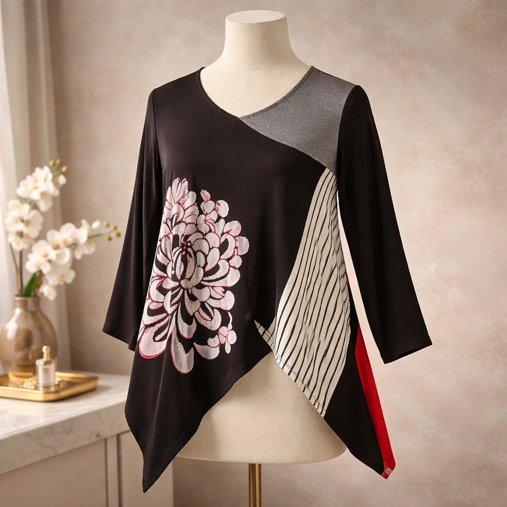 Chico's Black and White Geometric Top, size 3 (chico's sizing).. US size 16